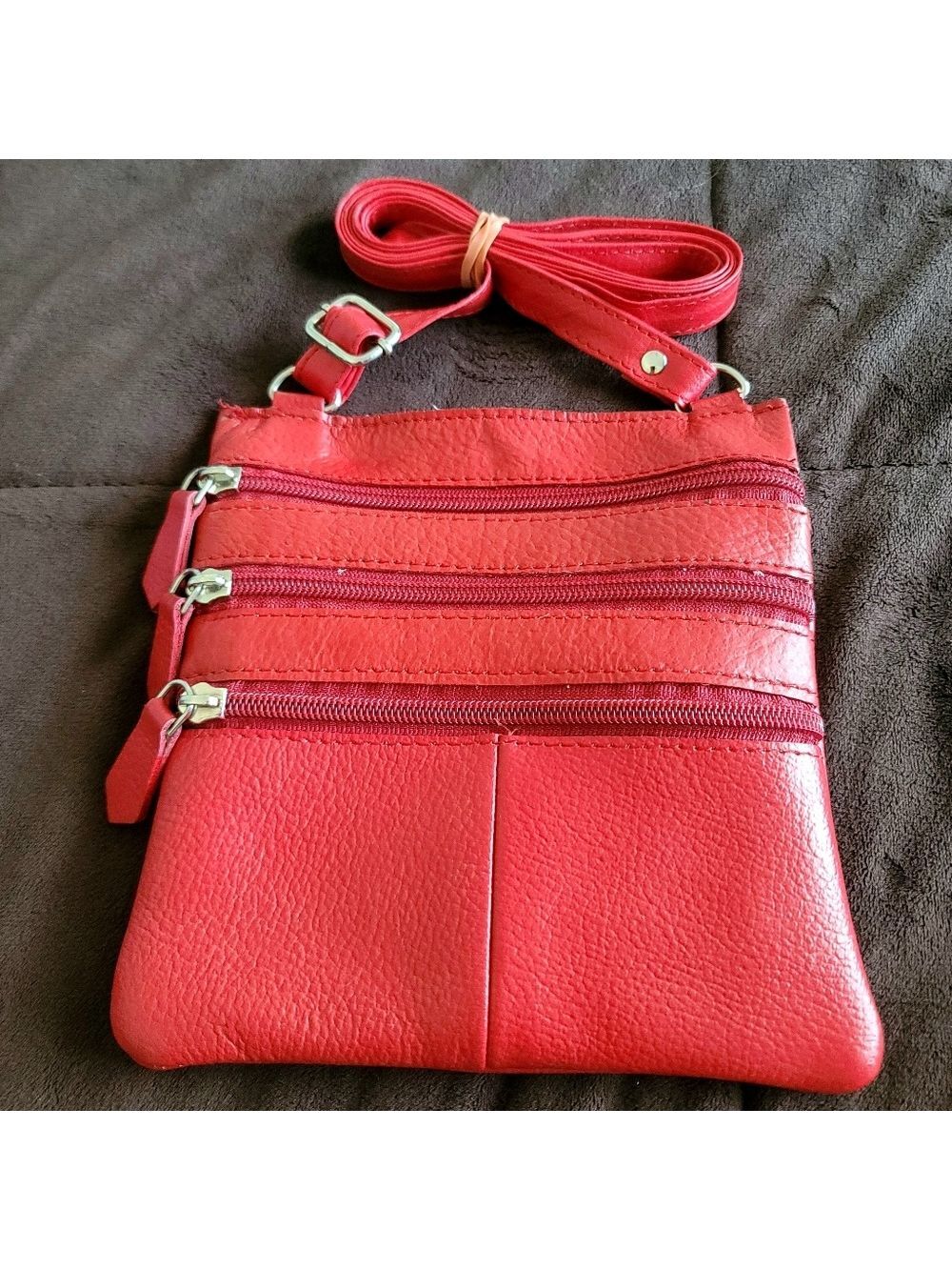 CHAMPS Leather Triple Zip Crossbody Bag